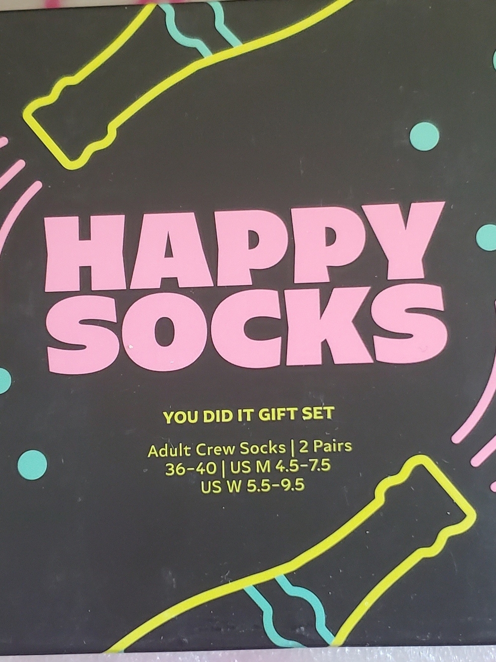 Happy Socks Black Box with Pink Logo and Neon Accents